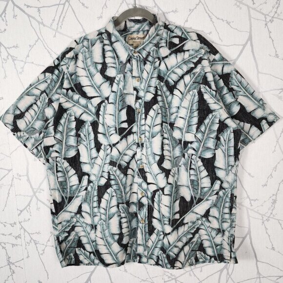 Hooke Street Tropical Leaves Print 100% Cotton Short Sleeve Shirt - Picture 1 of 4